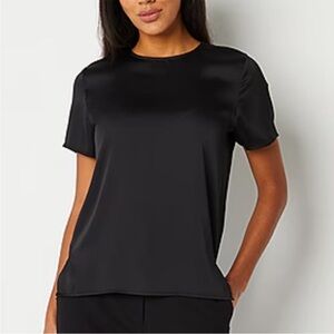 Banana Republic Black Satin Oversized Short-Sleeve Blouse T-shirt